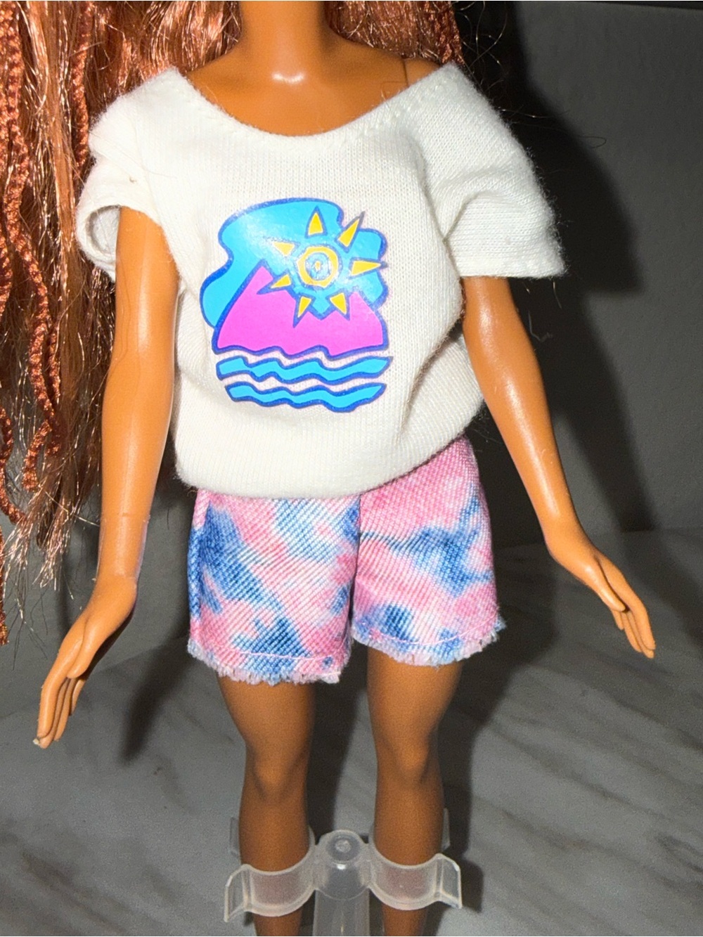 Barbie Mattel Skipper size oversized white shirt and colorful shorts